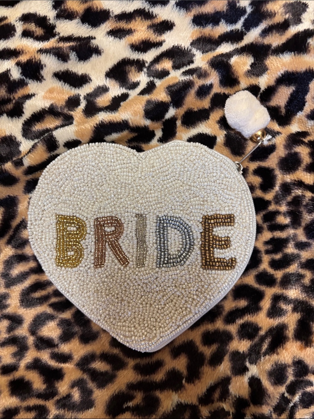 BRIDE Logo Beaded Cotton Pouch Ivory Wallet Lined Purse NWOT